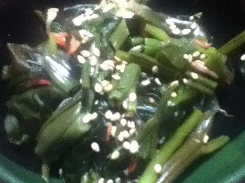 空芯菜と桜海老とワカメのポン酢和え